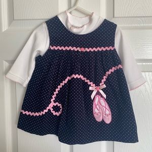 12 month baby girl navy & pink polka dot ballerina Rare, Too dress